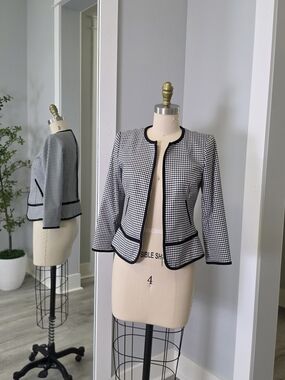 Calvin Klein Black & White Houndstooth Tailored Jacket